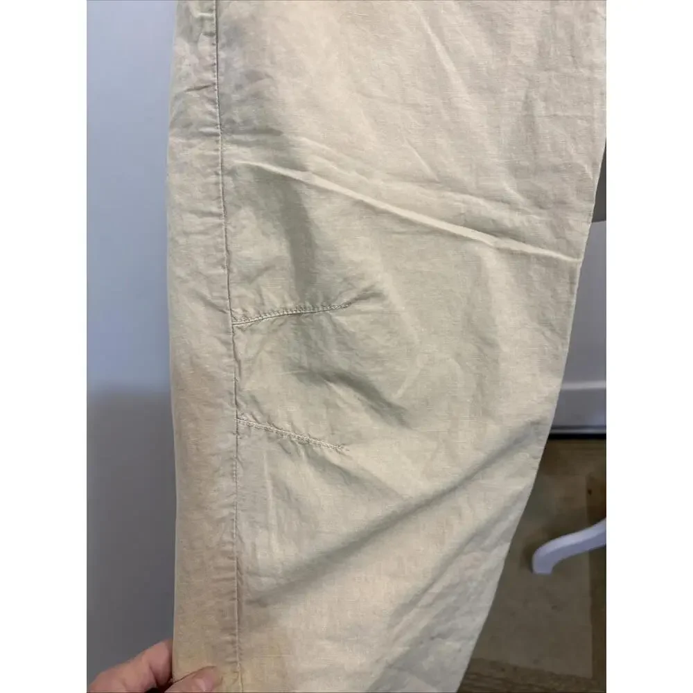 Zara Paperbag Joggers 8 Sand Square Pockets Trendy Ankle Barrel Leg Linen Blend